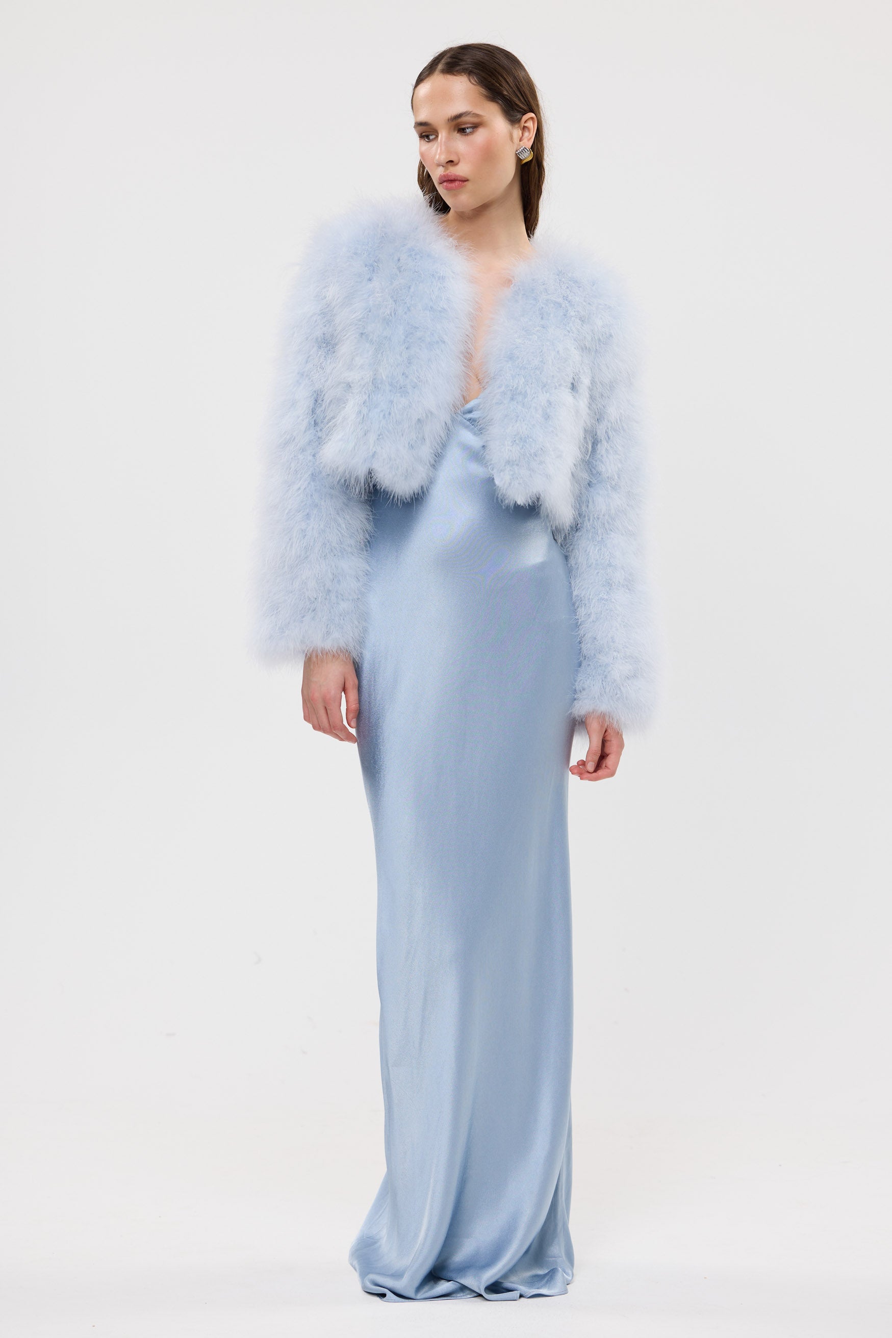 bubish Manhattan Crop Jacket Powder Blue FEATHER JACKET
