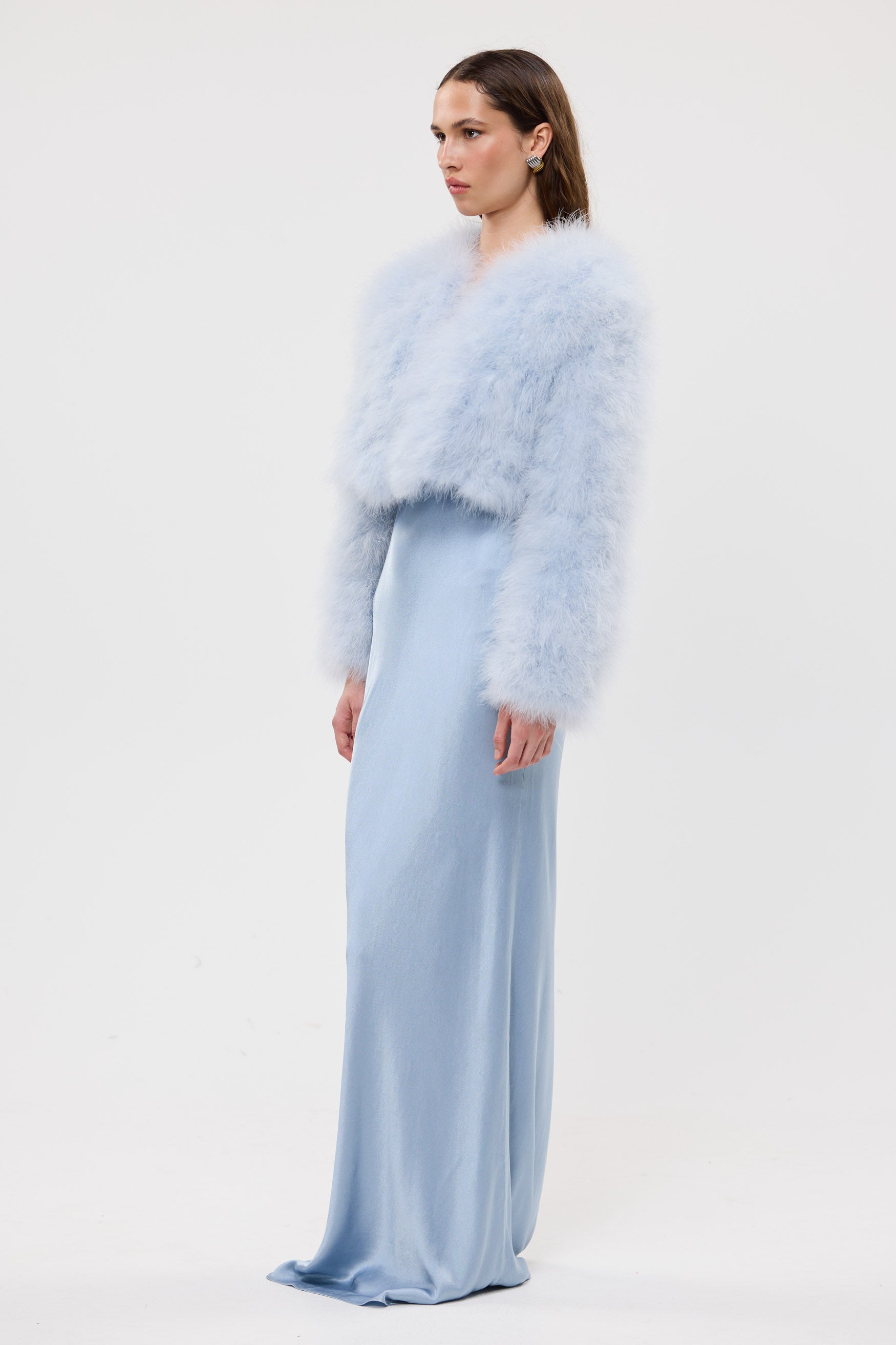 bubish Manhattan Crop Jacket Powder Blue FEATHER JACKET