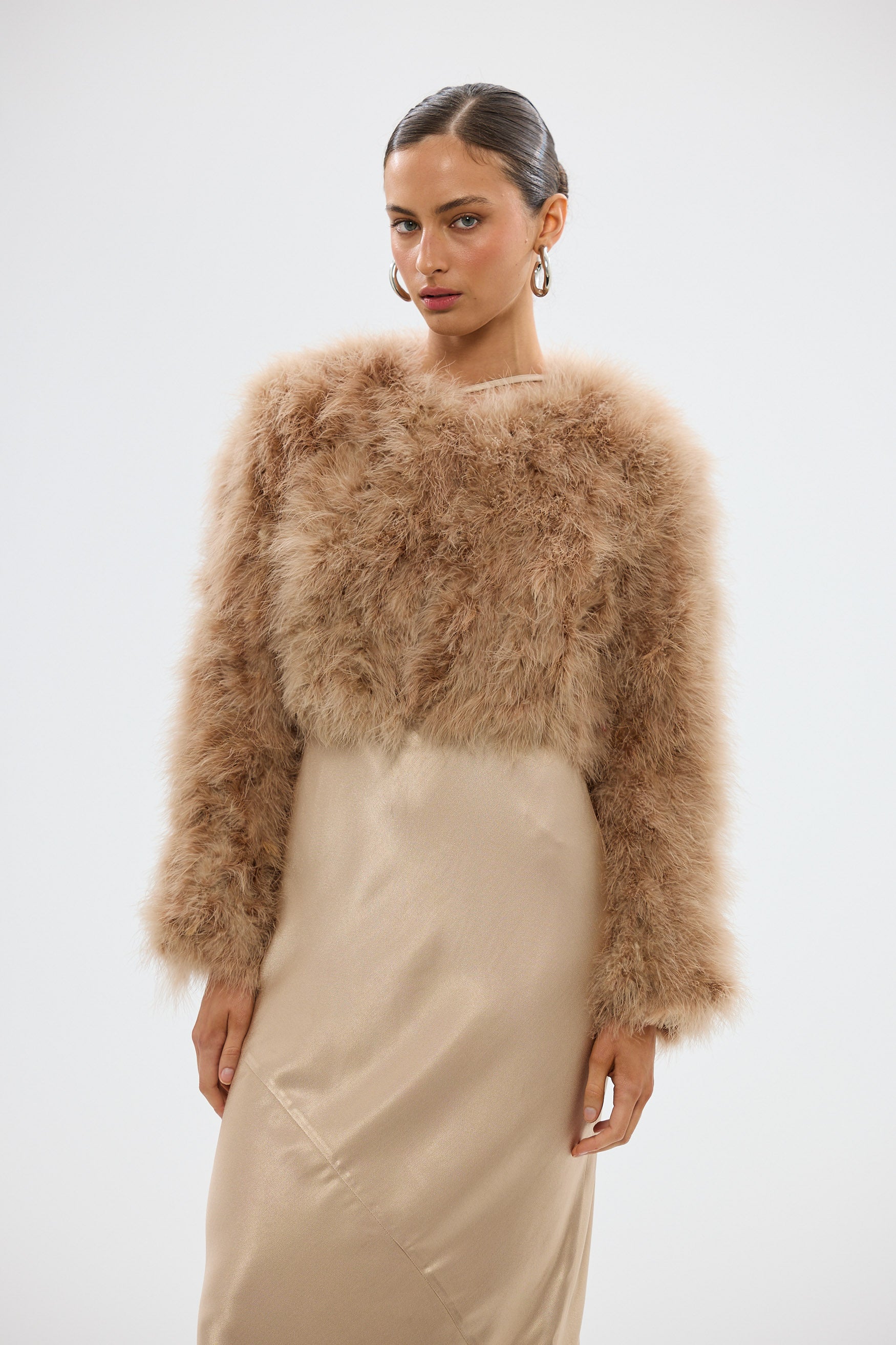 bubish Manhattan Crop Jacket Toffee FEATHER JACKETS