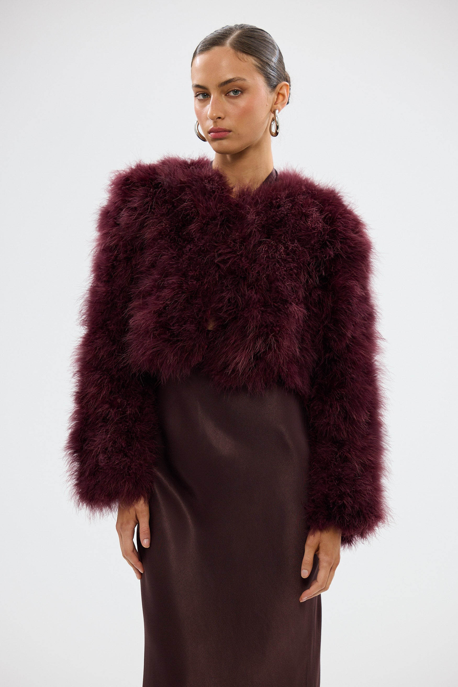 bubish Manhattan Crop Jacket Wine FEATHER JACKETS