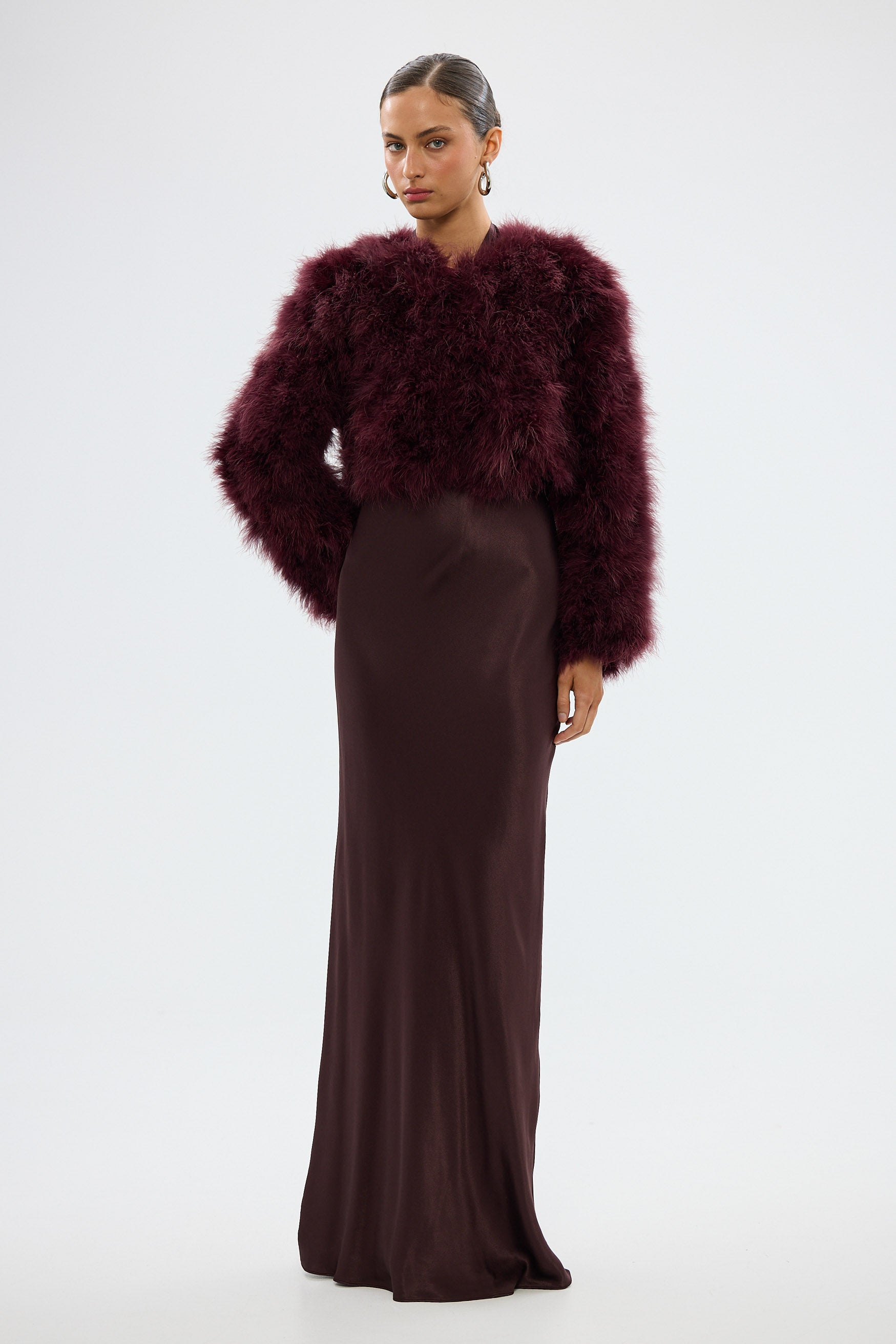 bubish Manhattan Crop Jacket Wine FEATHER JACKETS