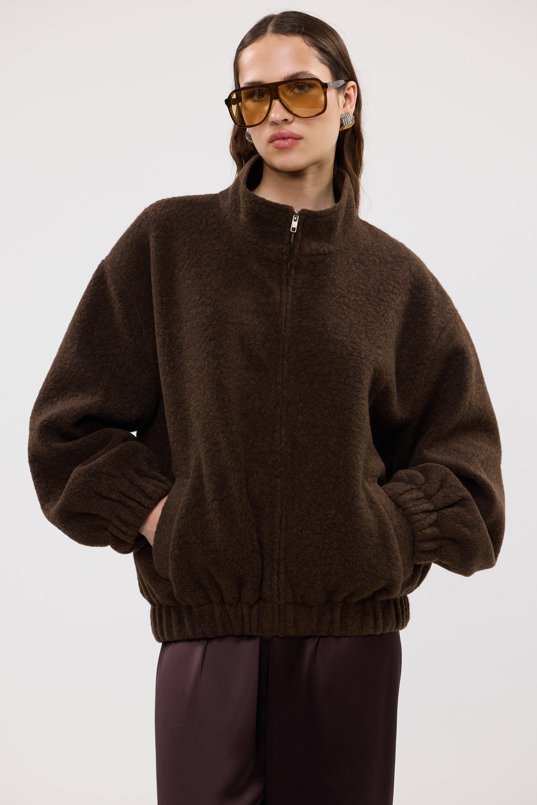 bubish Mason Boucle Bomber Jacket Chocolate BOUCLE BOMBER JACKET