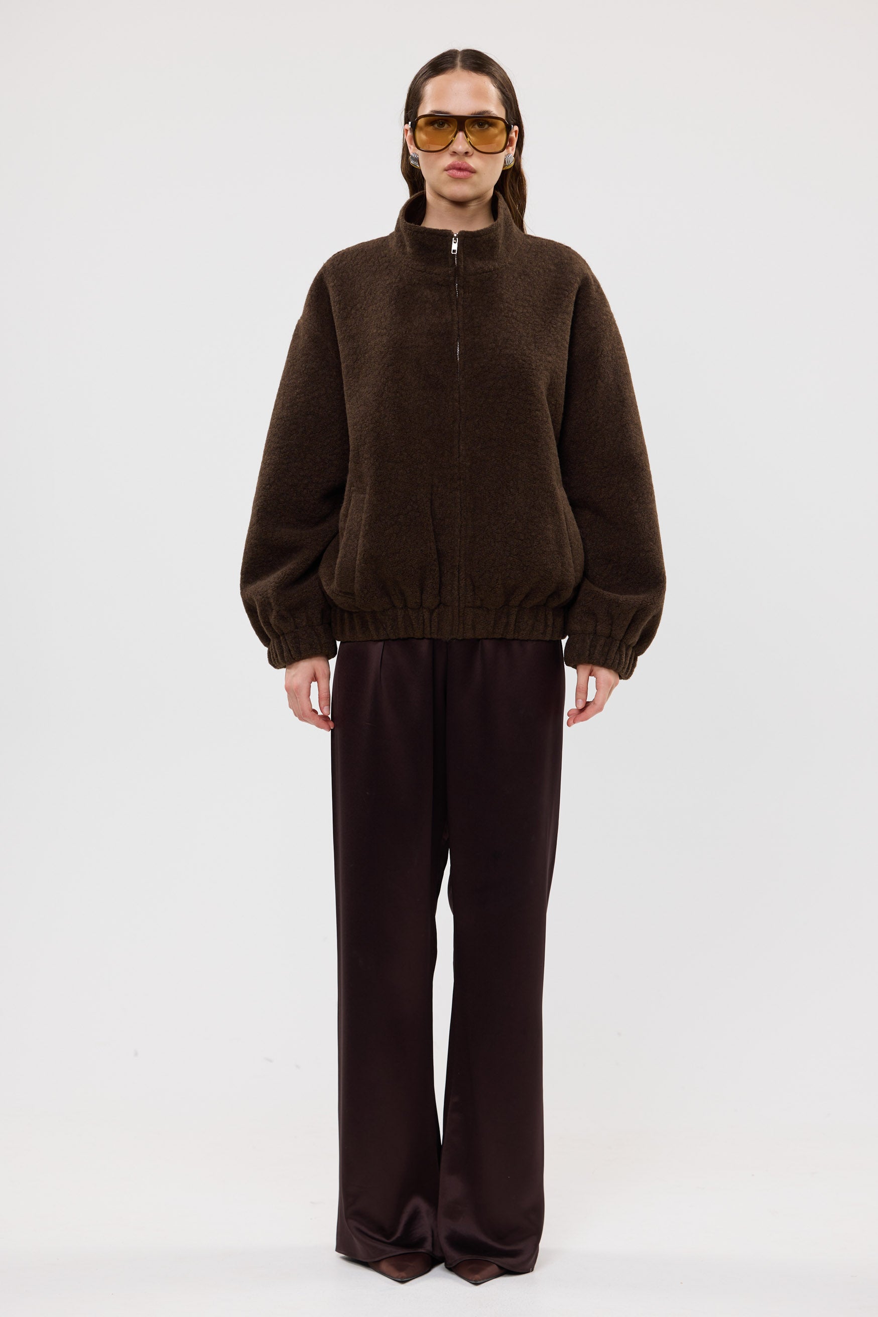 bubish Mason Boucle Bomber Jacket Chocolate BOUCLE BOMBER JACKET