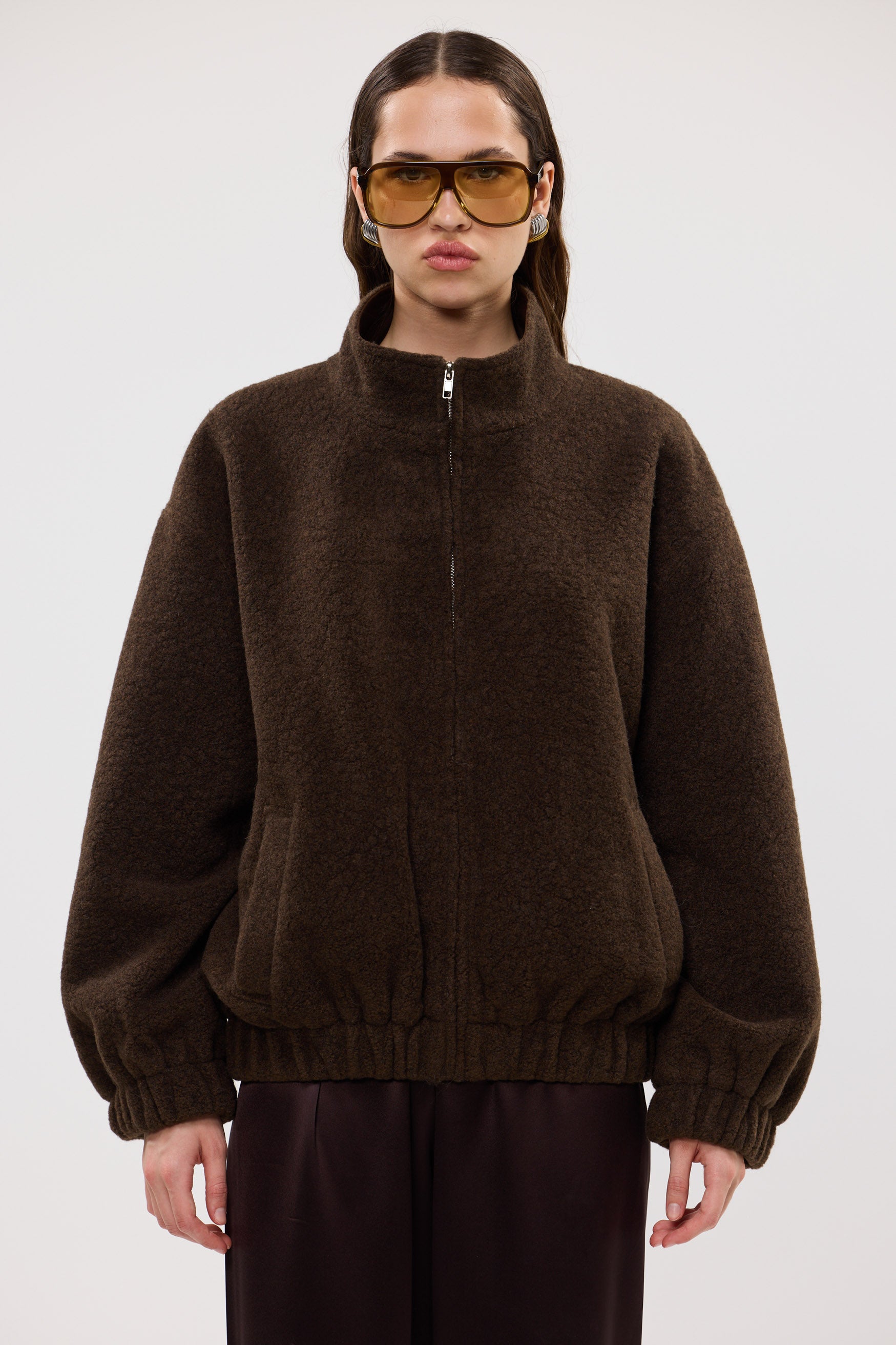 bubish Mason Boucle Bomber Jacket Chocolate BOUCLE BOMBER JACKET