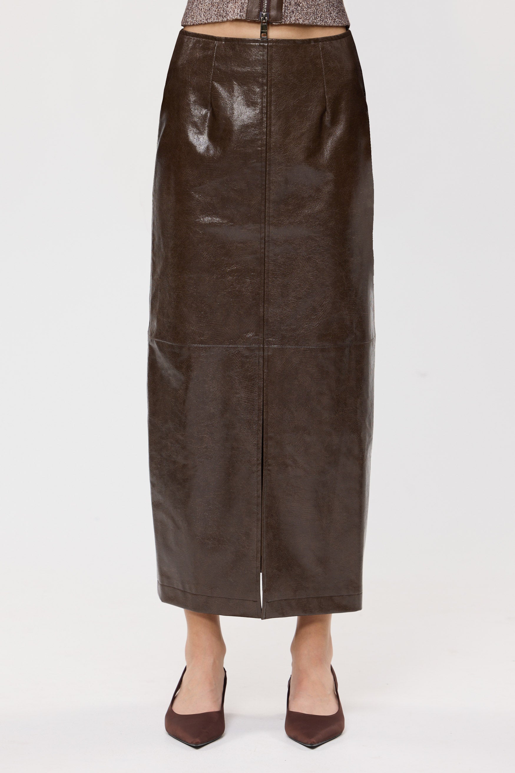 bubish Raye Maxi Skirt Chocolate FAUX LEATHER MAXI SKIRT