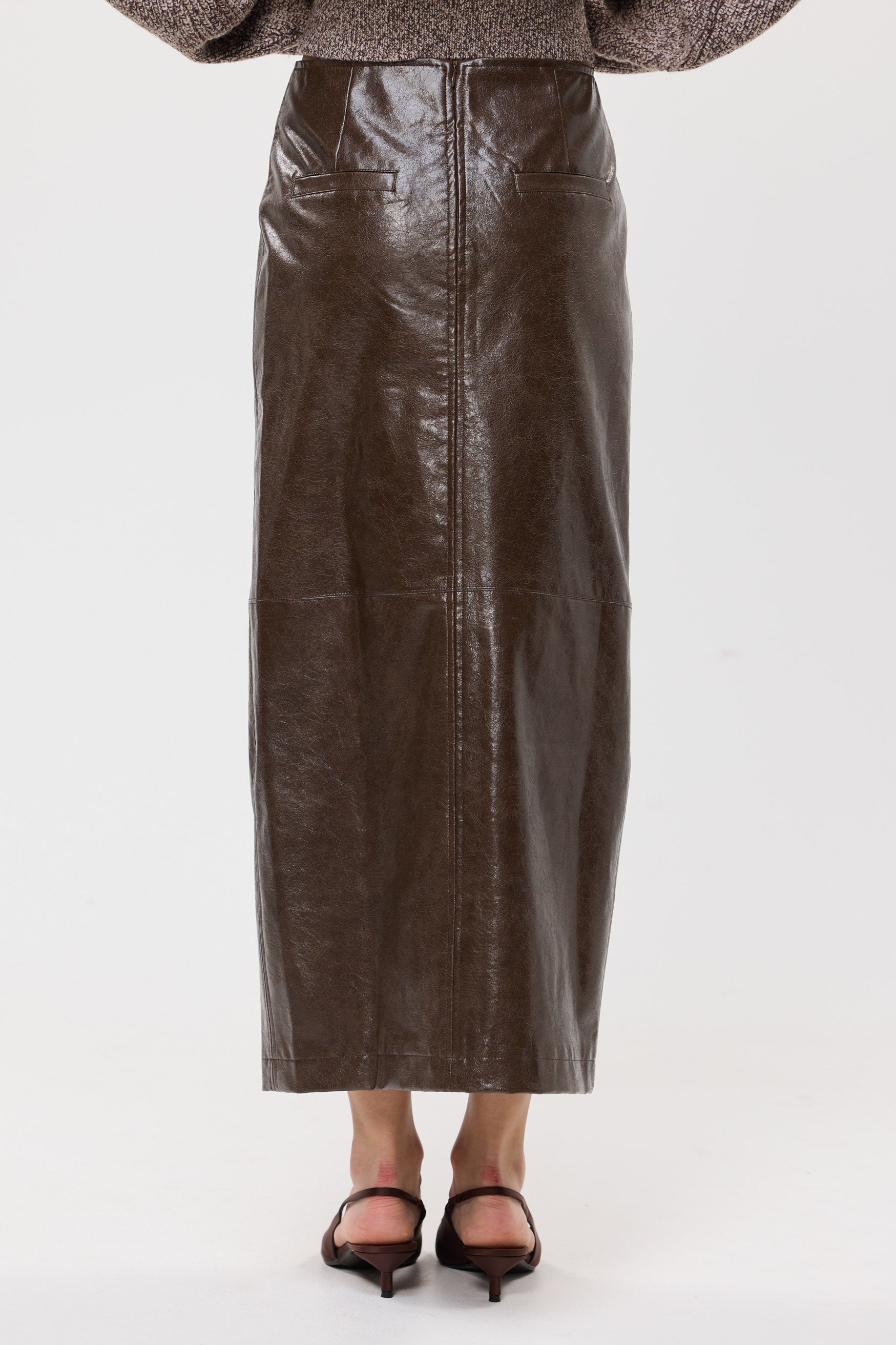 bubish Raye Maxi Skirt Chocolate FAUX LEATHER MAXI SKIRT