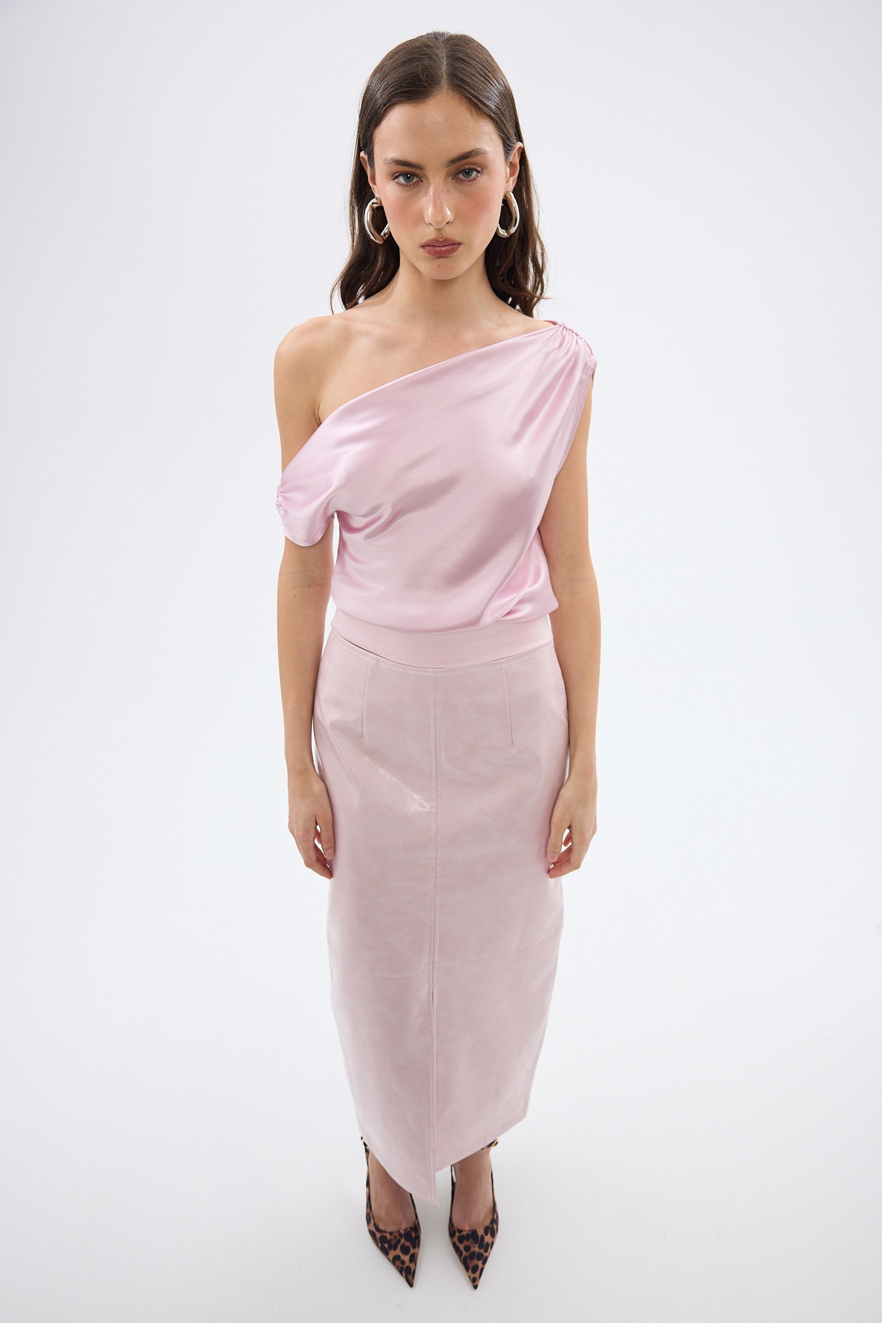 bubish Raye Maxi Skirt Ice Pink FAUX LEATHER SKIRT