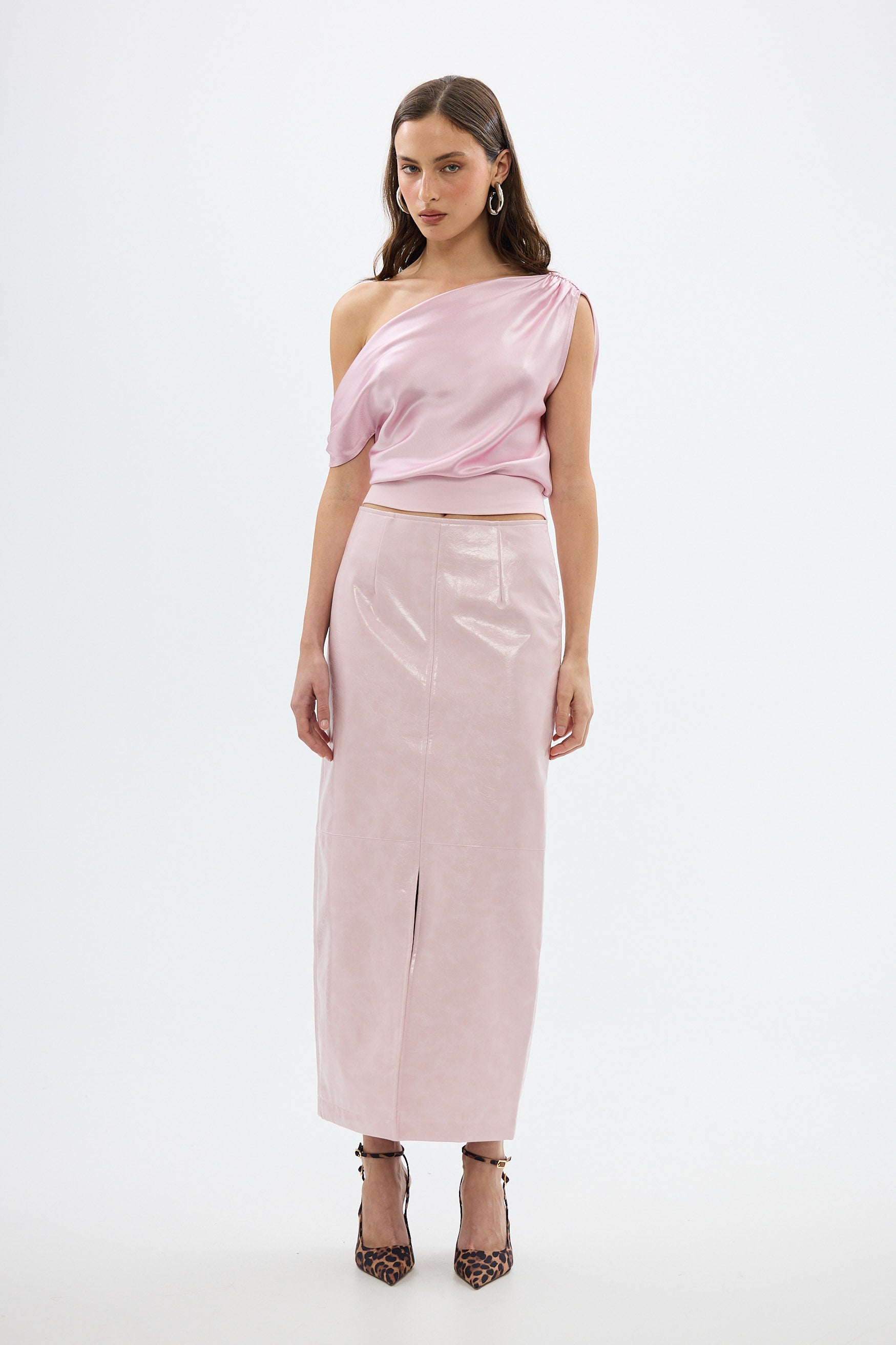 bubish Raye Maxi Skirt Ice Pink FAUX LEATHER SKIRT