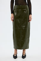 bubish Raye Maxi Skirt Khaki FAUX LEATHER SKIRT