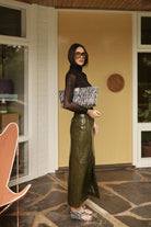 bubish Raye Maxi Skirt Khaki FAUX LEATHER SKIRT