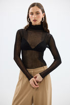 bubish Riley Long Sleeve Sheer Top Black SHEER LONG SLEEVE TOP