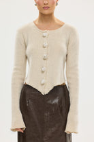 bubish Rosette Cardigan Oatmeal TOP