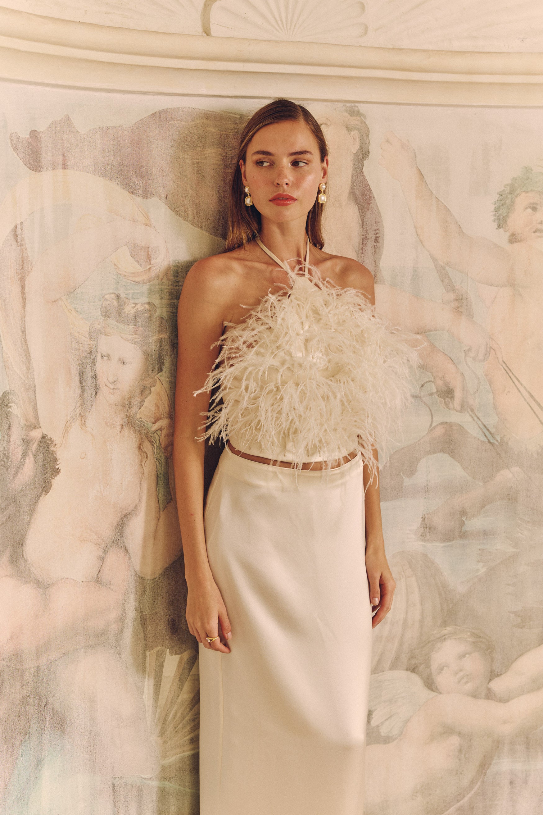 bubish Iris Feather Top Ivory FEATHER PARTY TOP