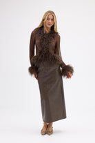bubish Gigi Sheer Feather Blouse Chocolate FEATHER TOP