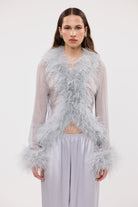 bubish Gigi Sheer Feather Blouse - Periwinkle TOPS