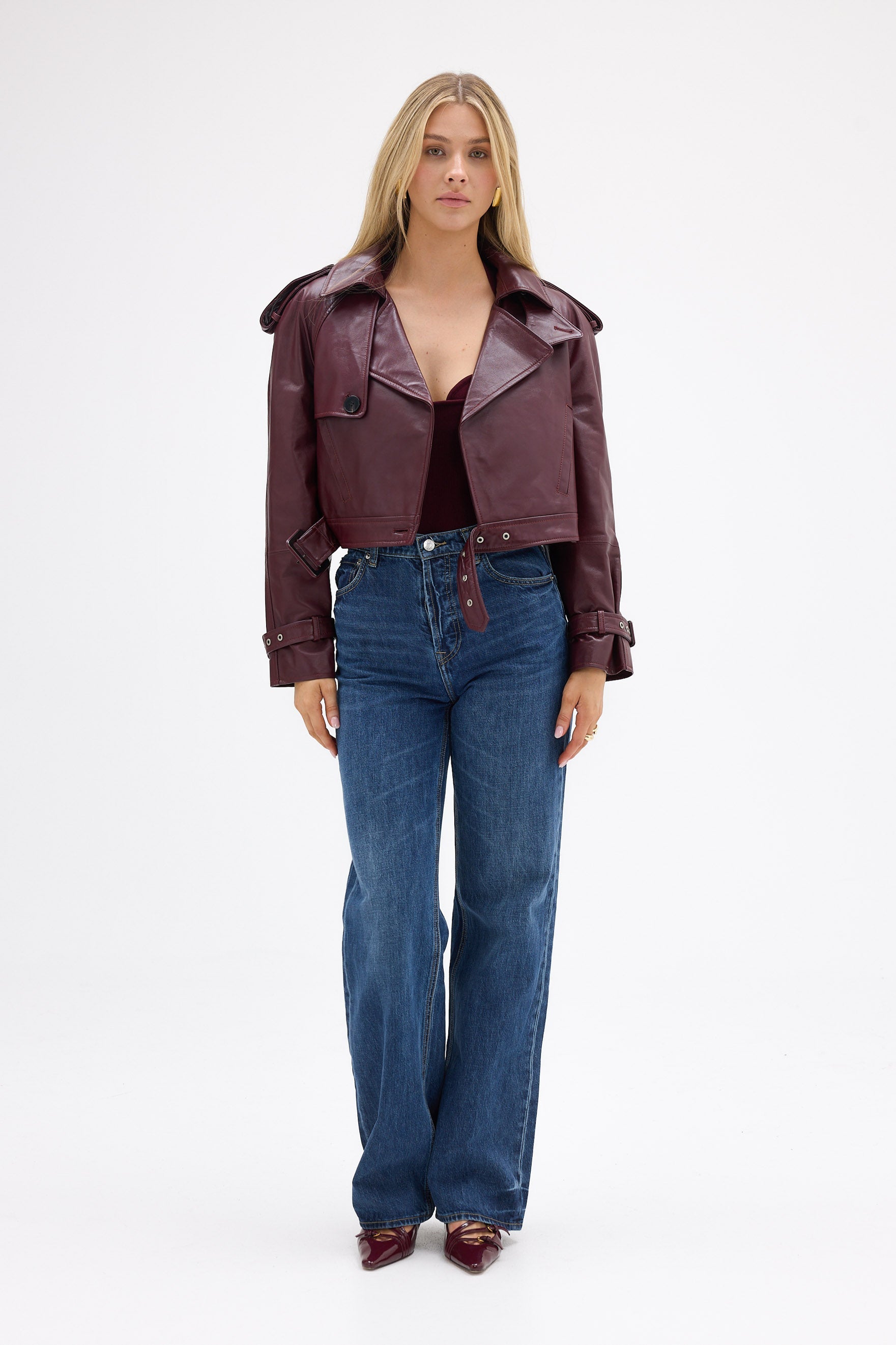 bubish Kara Faux Leather Crop Jacket Cherry JACKETS