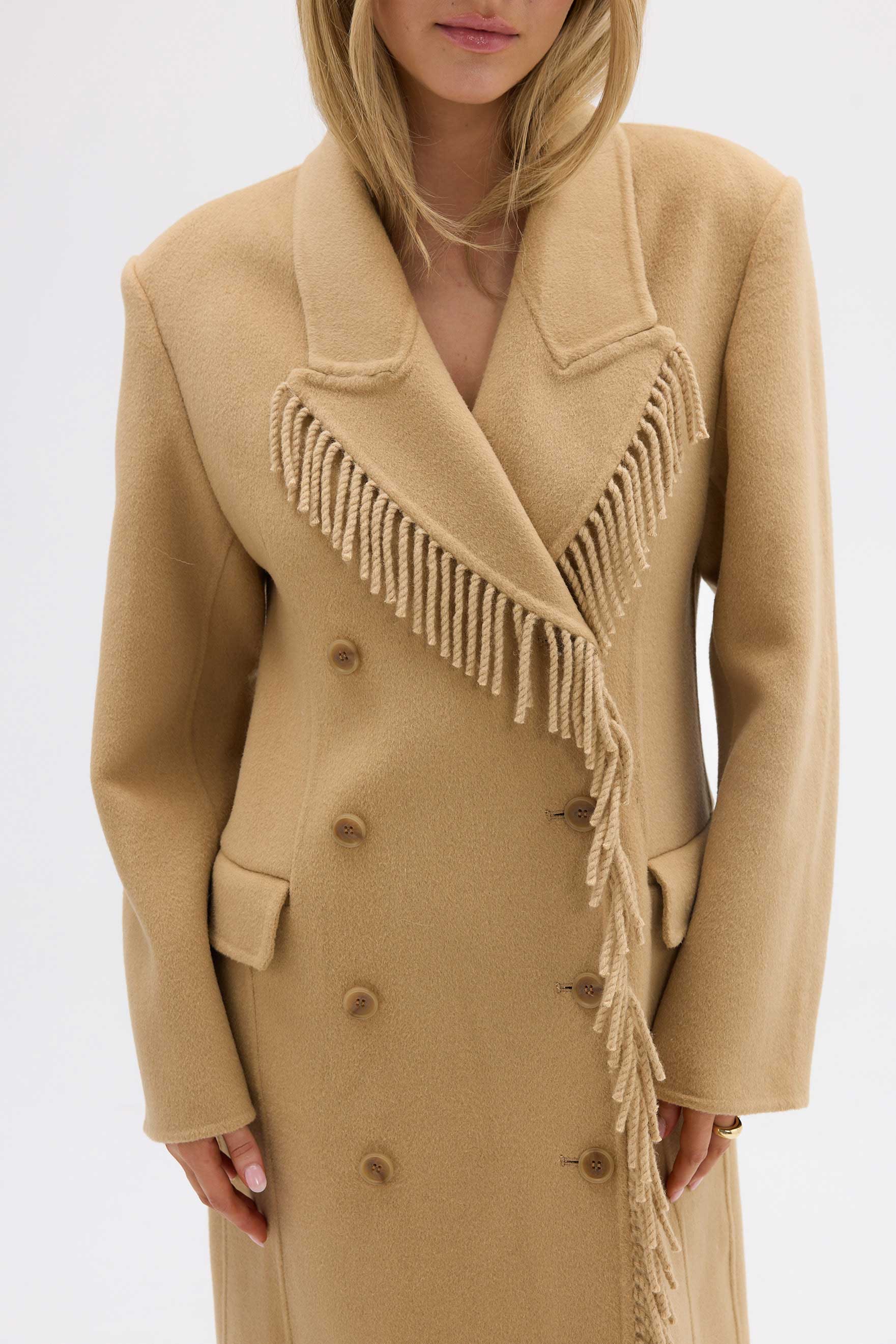 bubish Kate Fringe Tassel Wool Coat Walnut JACKETS