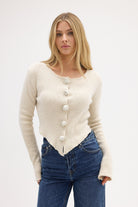 bubish Rosette Cardigan Oatmeal TOP