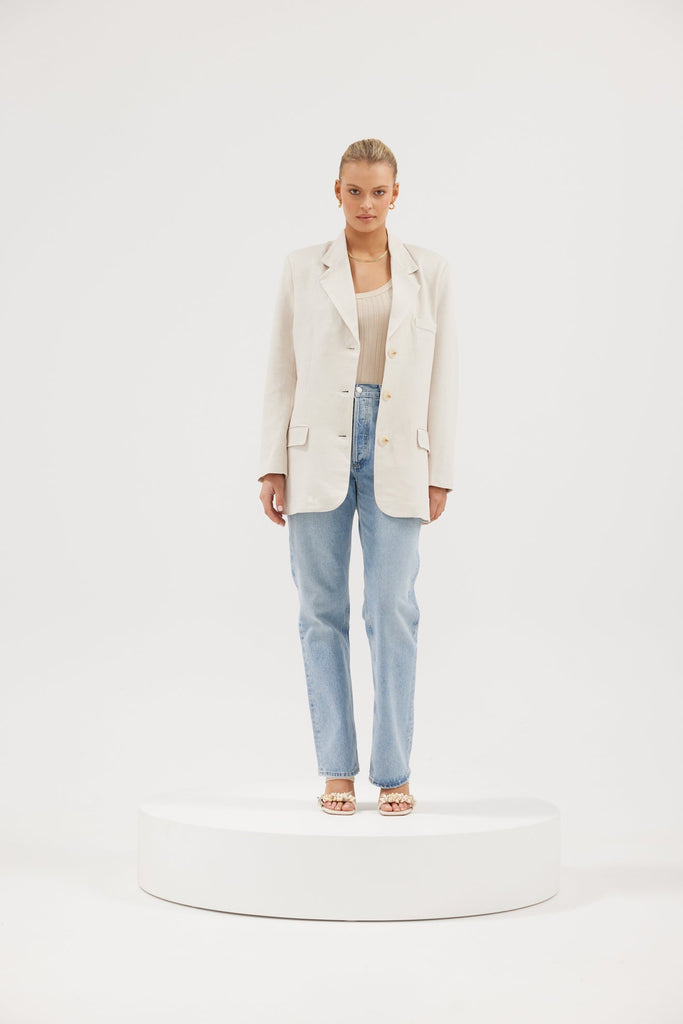 Ava Linen Blazer - Oyster Blazer Bubish Luxe 