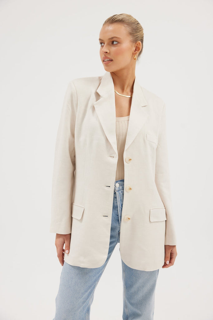 Ava Linen Blazer - Oyster Blazer Bubish Luxe 