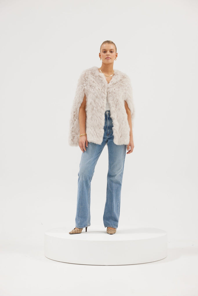 Franki Chevron Poncho - Stone Medium Jacket Bubish Luxe 