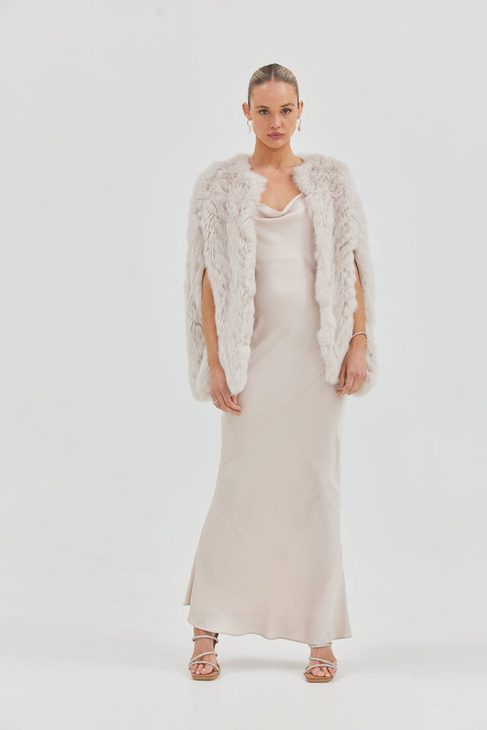 Bridal Franki Chevron Poncho - Stone Medium Jacket Bubish Luxe 