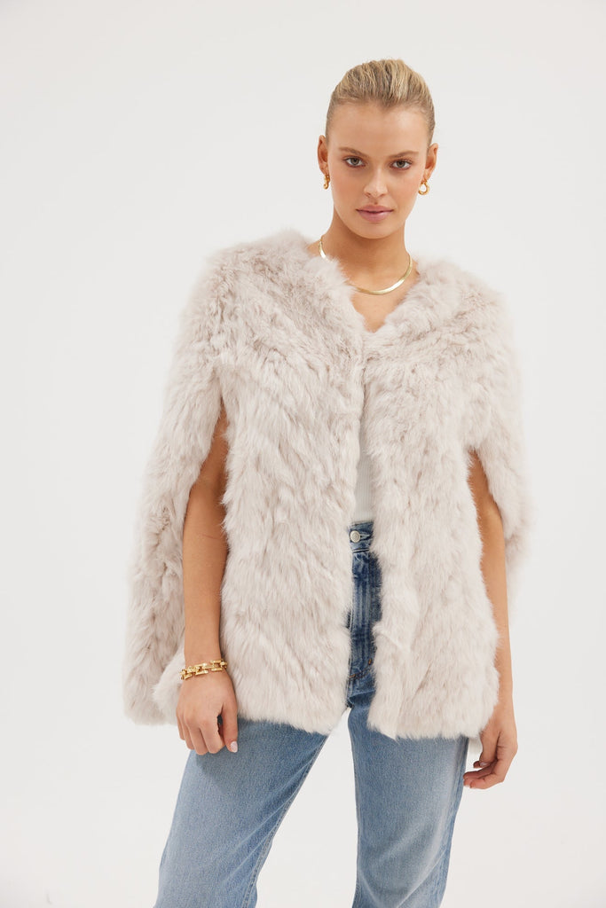 Franki Chevron Poncho - Stone Medium Jacket Bubish Luxe 