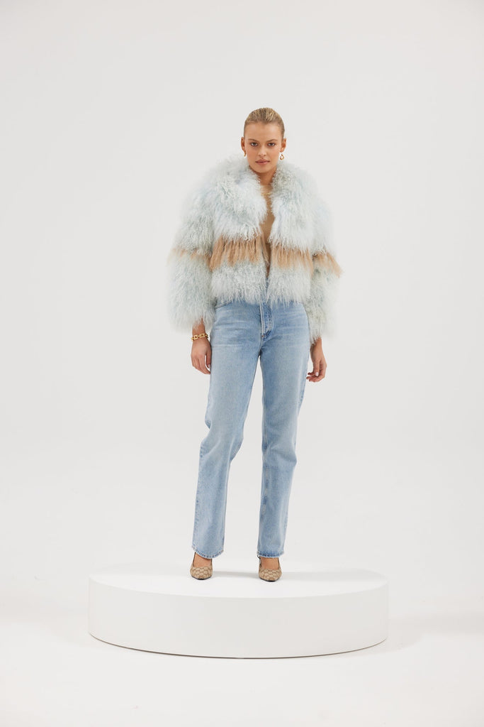 Georgina Jacket - Powder Blue/Tan Coats & Jackets Bubish Luxe 