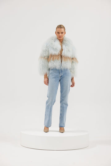 Georgina Jacket - Powder Blue/Tan Coats & Jackets Bubish Luxe 