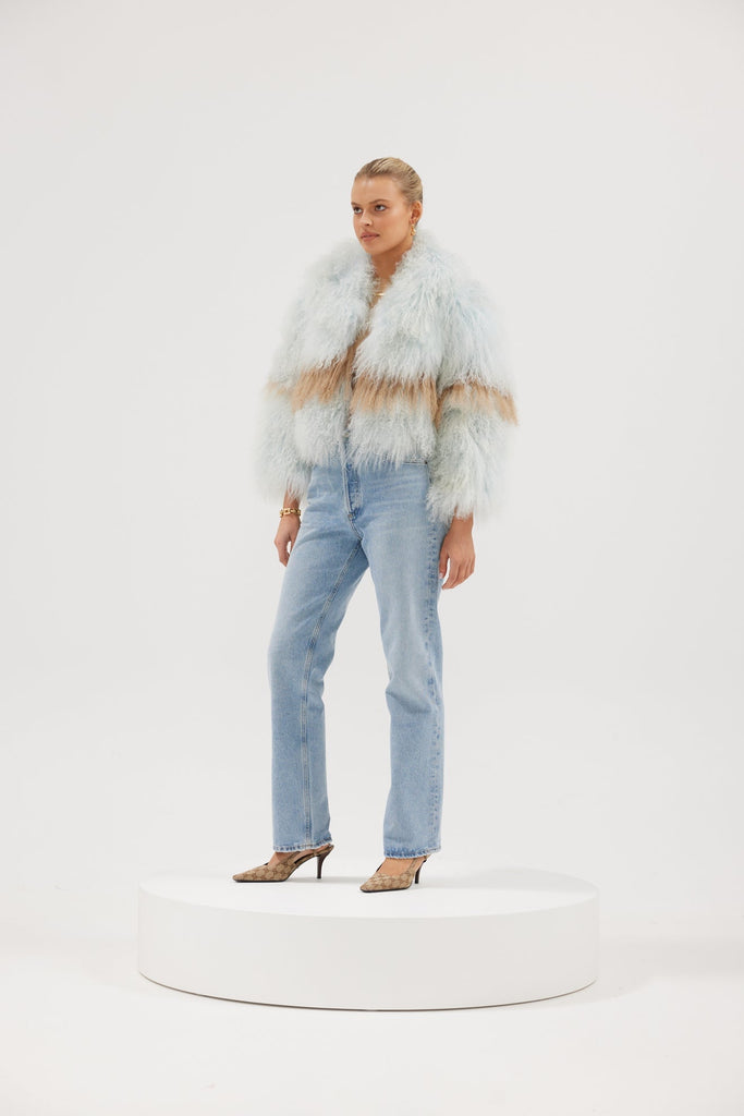 Georgina Jacket - Powder Blue/Tan Coats & Jackets Bubish Luxe 