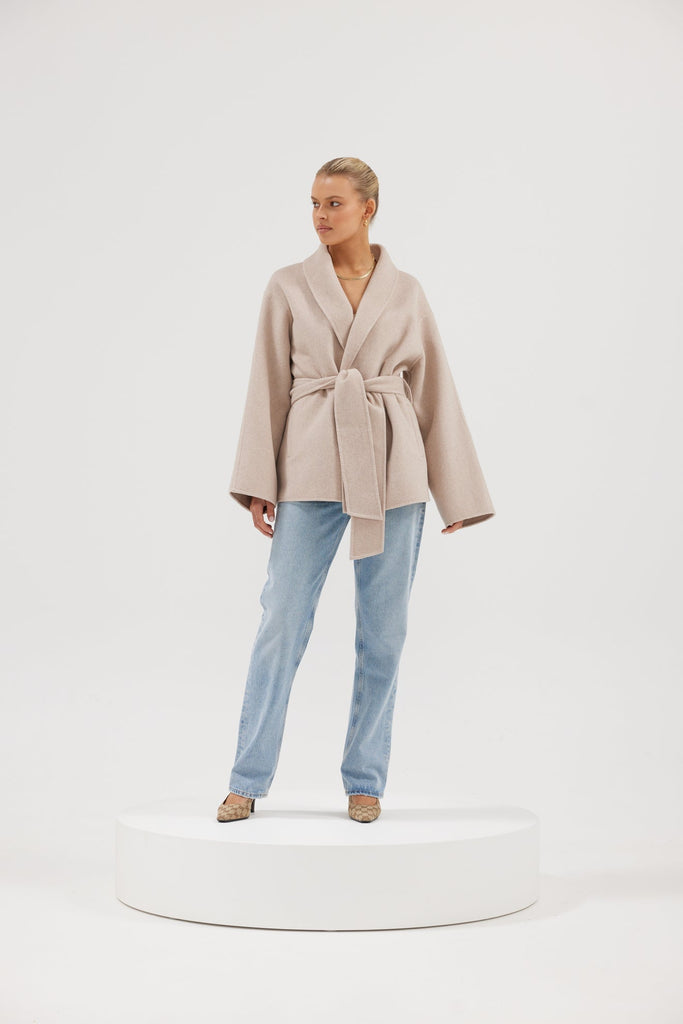 Sadie Wool Wrap Coat - Oatmeal Coats & Jackets Bubish Luxe 
