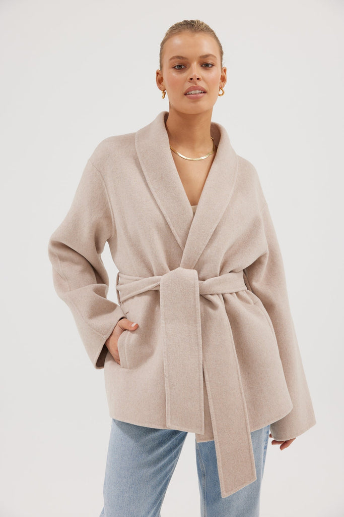 Sadie Wool Wrap Coat - Oatmeal Coats & Jackets Bubish Luxe 
