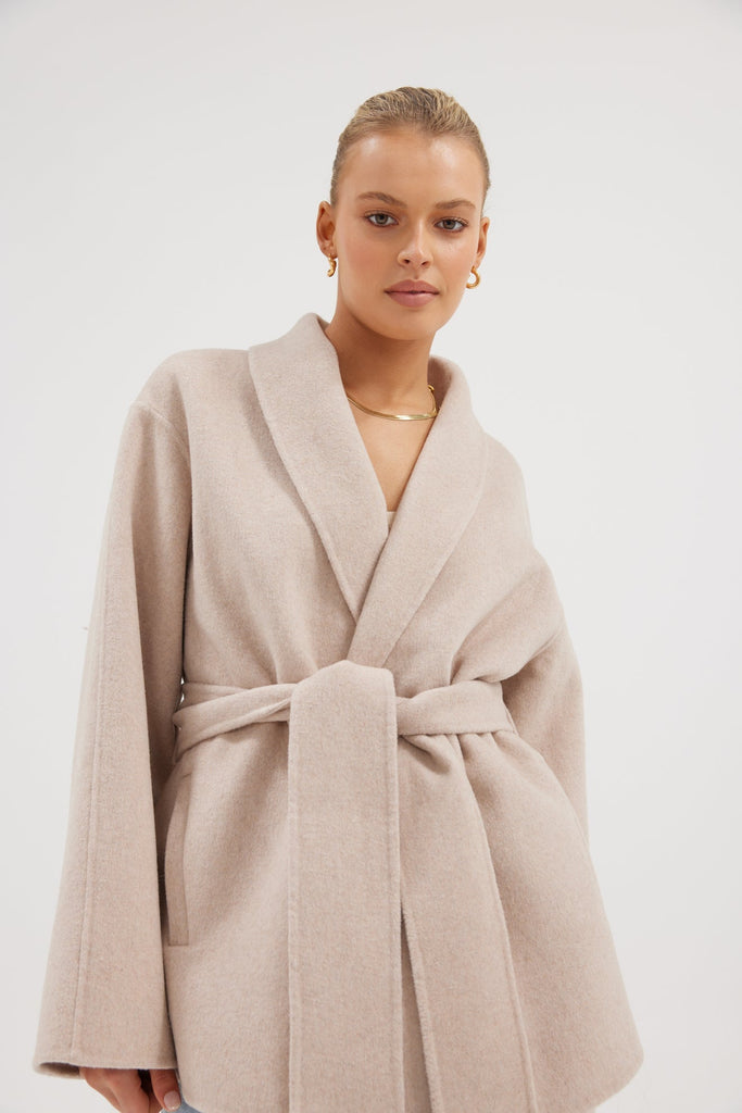 Sadie Wool Wrap Coat Oatmeal Bubish